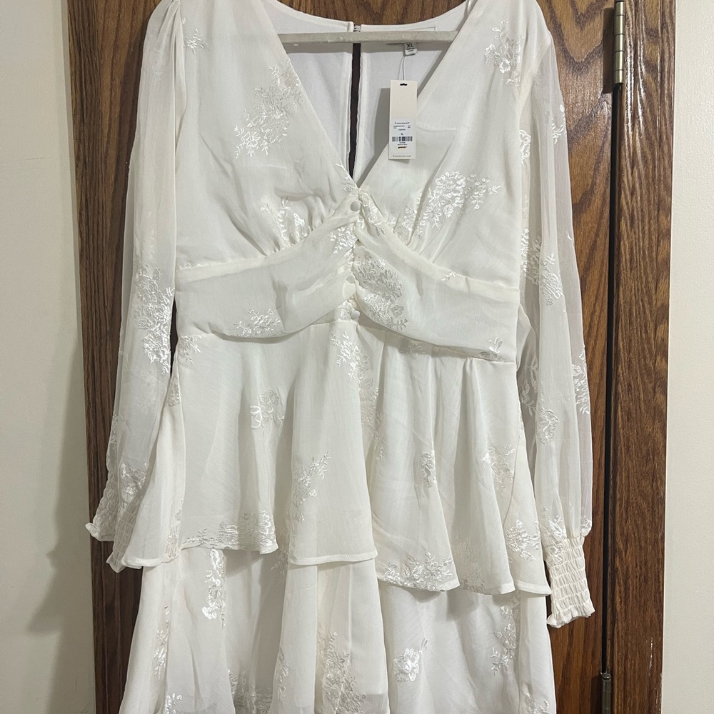 White V-Neck Peplum Mini Dress